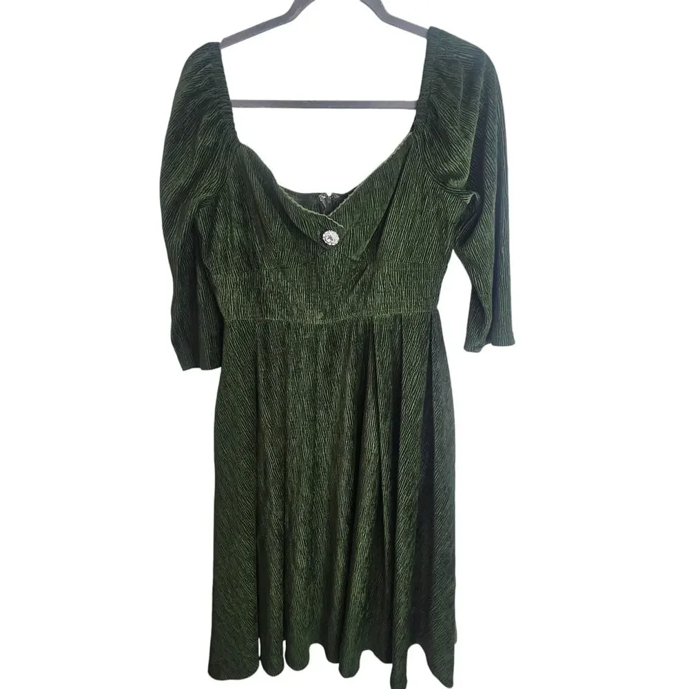Unique Vintage Womens Velvet Swing Dress Size M Lamar Retro Midi Pleated Pockets